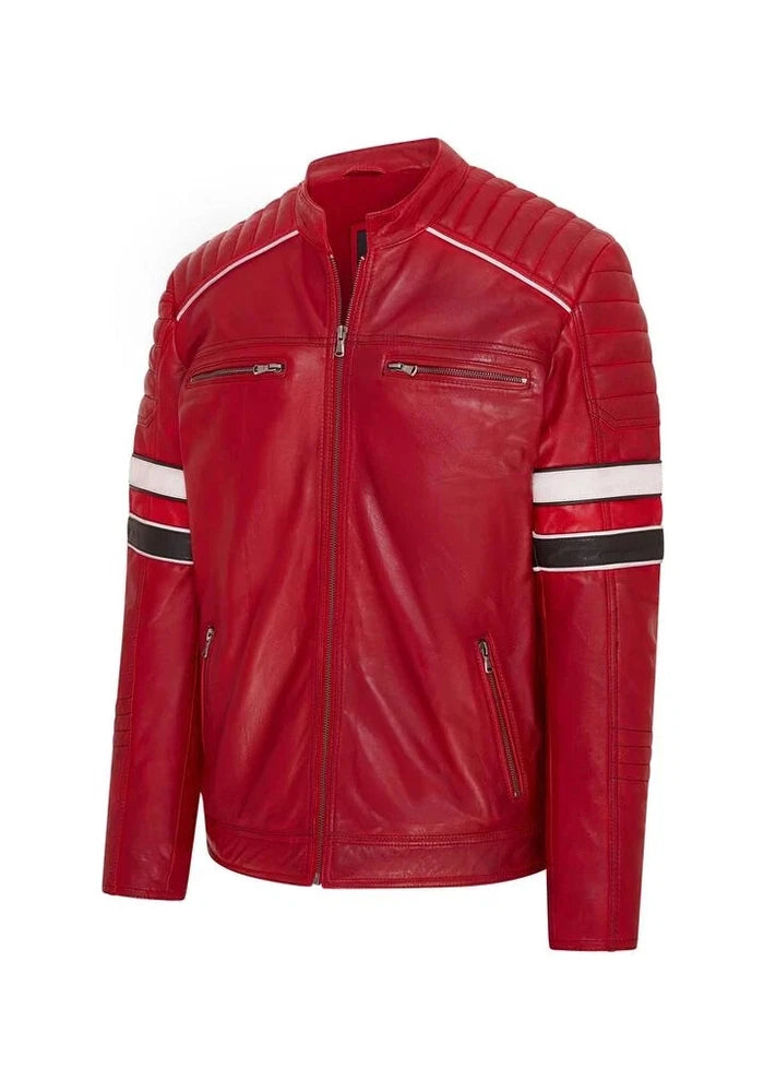 Men's Red Biker Jacket Cowhide Leather | Premium Quality | Buy With Confidence