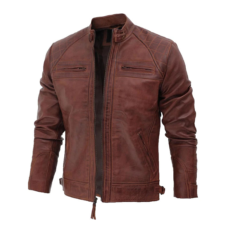 Men's Genuine Leather Biker Jacket | Handmade Motorcycle Coat