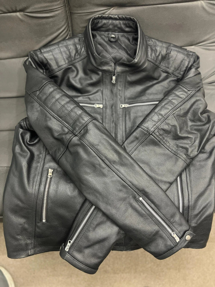 Men's Real Leather Antique Bikers Jacket Quilted Panels Cafe Racer Jacket/ Biker