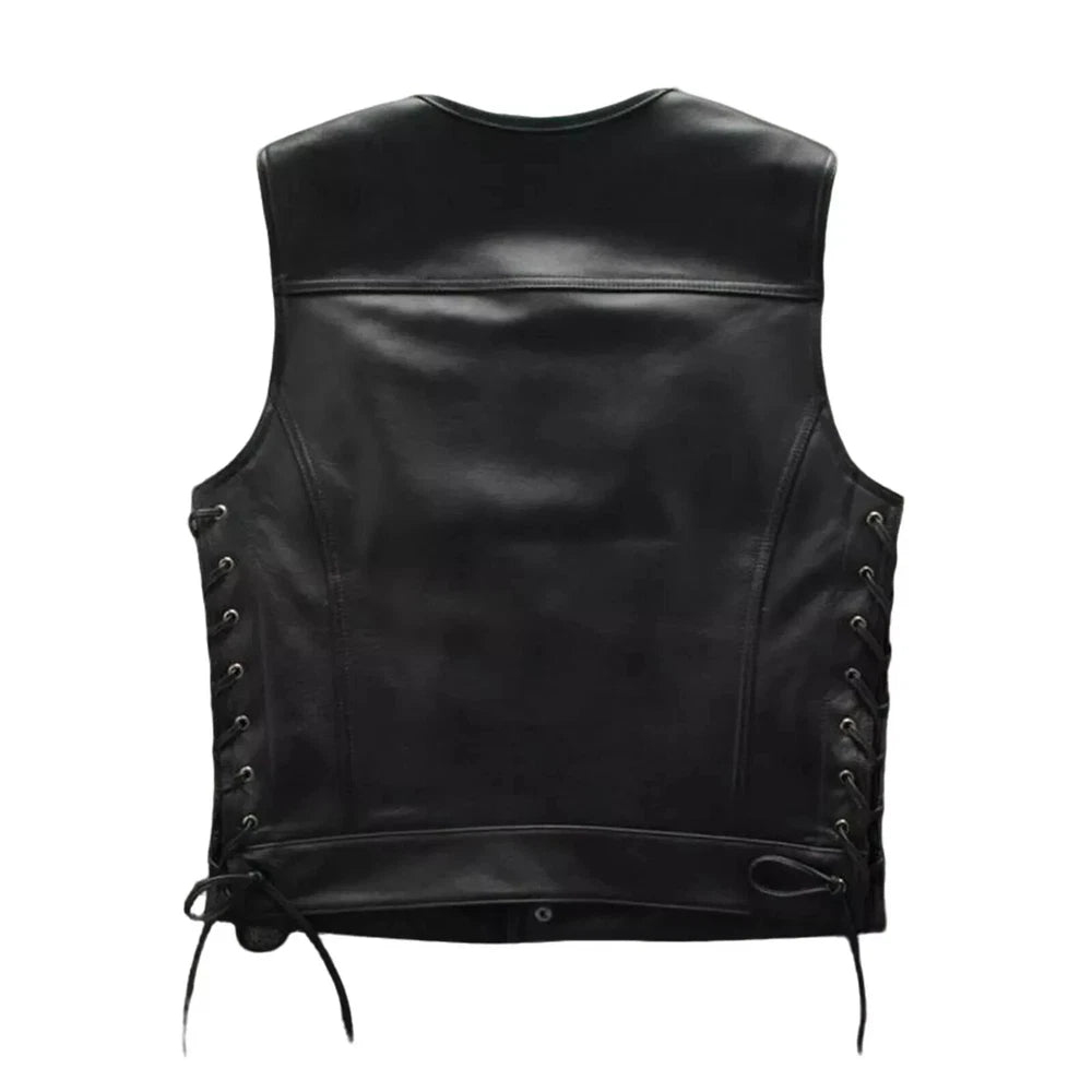 Black/Brown Mens 100% Genuine Leather Biker Vest | Genuine Biker Leather Vest
