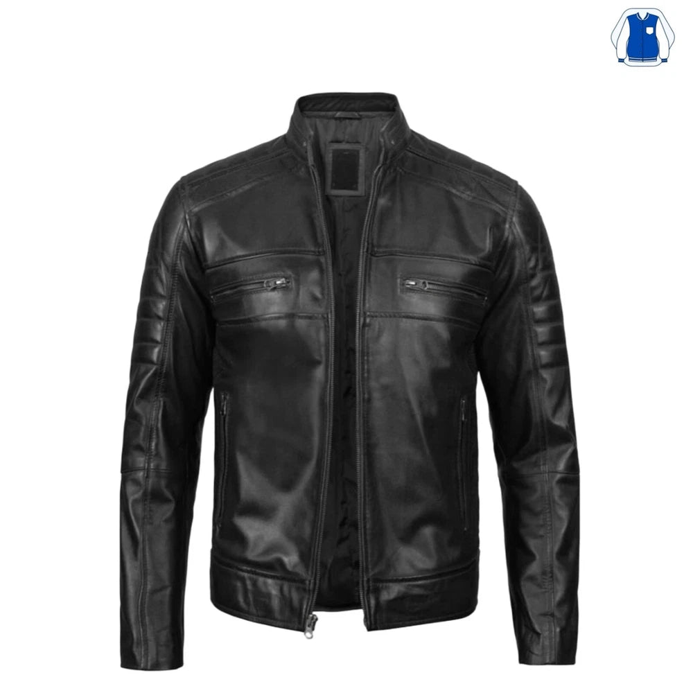 Premium Quality Men's Leather Biker Jacket -  Brown and Black Colour