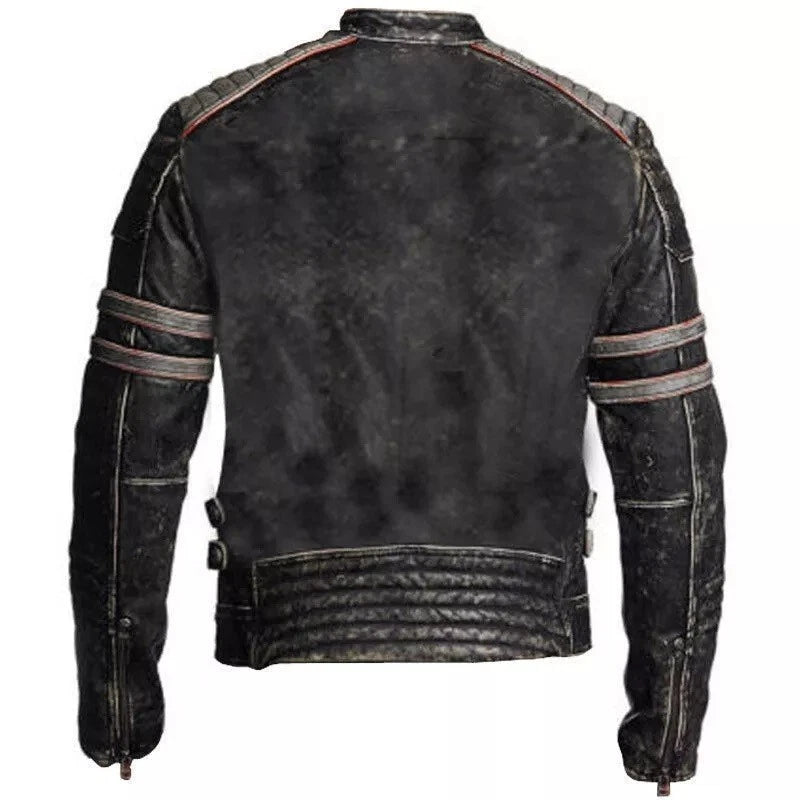 Retro 1, Men's Vintage Motorcycle Cafe Racer Biker Black Real Leather Jacket