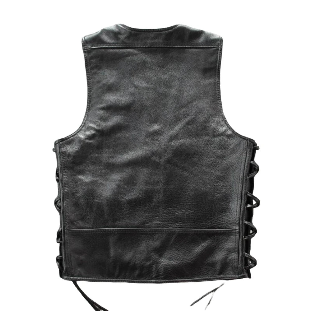 100% Genuine Men's Real Leather Bikers Vest With Chains | Bikers Leather Vest