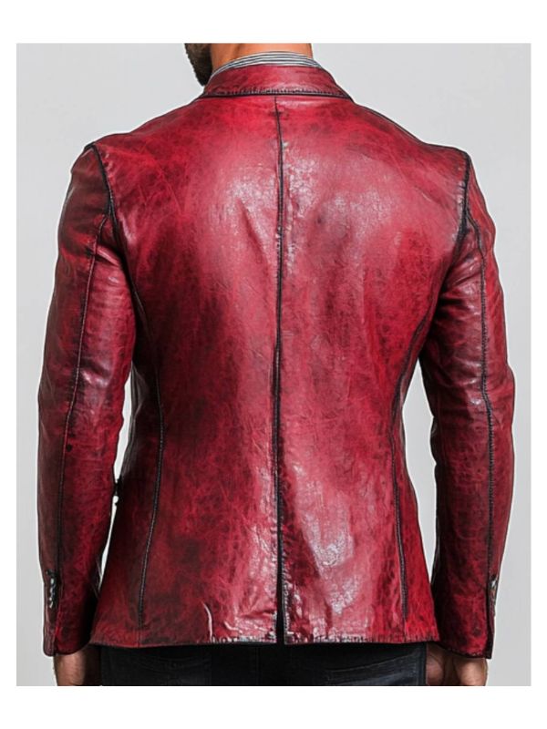 Theo Red Leather Blazer - Leather Blazer for Men Red
