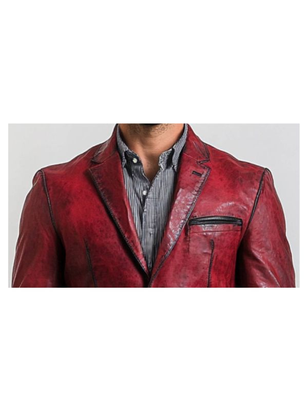 Theo Red Leather Blazer - Leather Blazer for Men Red