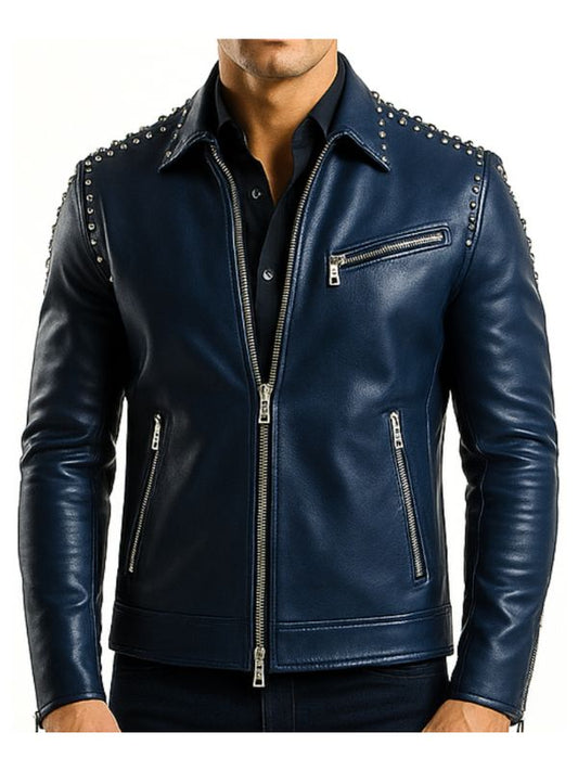 Theodore Blue Leather Jacket - Men Leather Jacket Blue