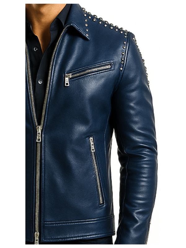 Theodore Blue Leather Jacket - Men Leather Jacket Blue