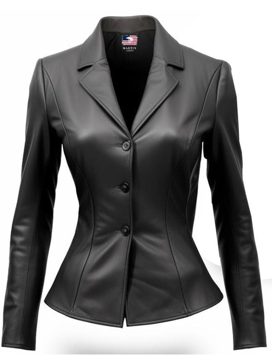 Women’s Black Leather Blazer – Elegant Leather Coat for Women