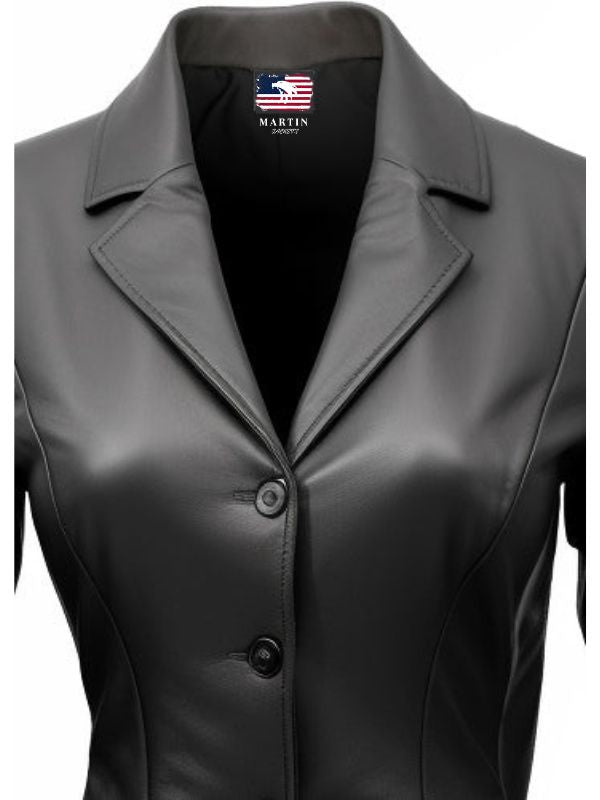Women’s Black Leather Blazer – Elegant Leather Coat for Women