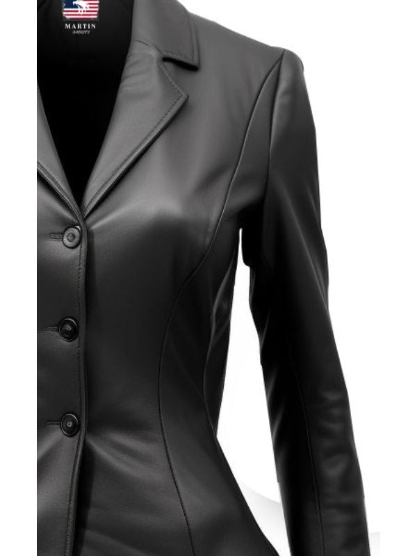 Women’s Black Leather Blazer – Elegant Leather Coat for Women