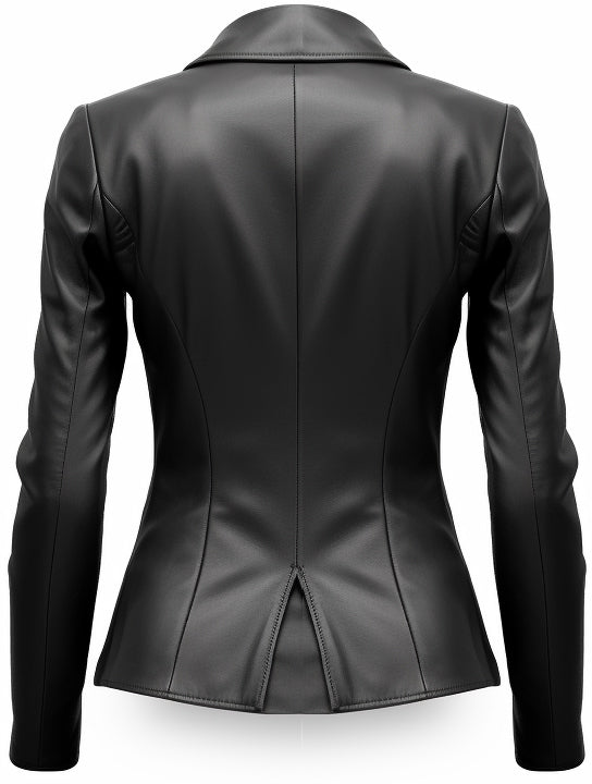 Women’s Black Leather Blazer – Elegant Leather Coat for Women